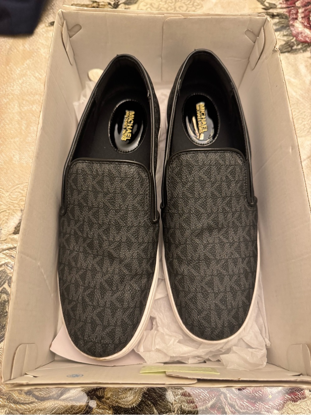 Michael Kors Men’s Black/Charcoal MK Monogram Slip-On Shoes